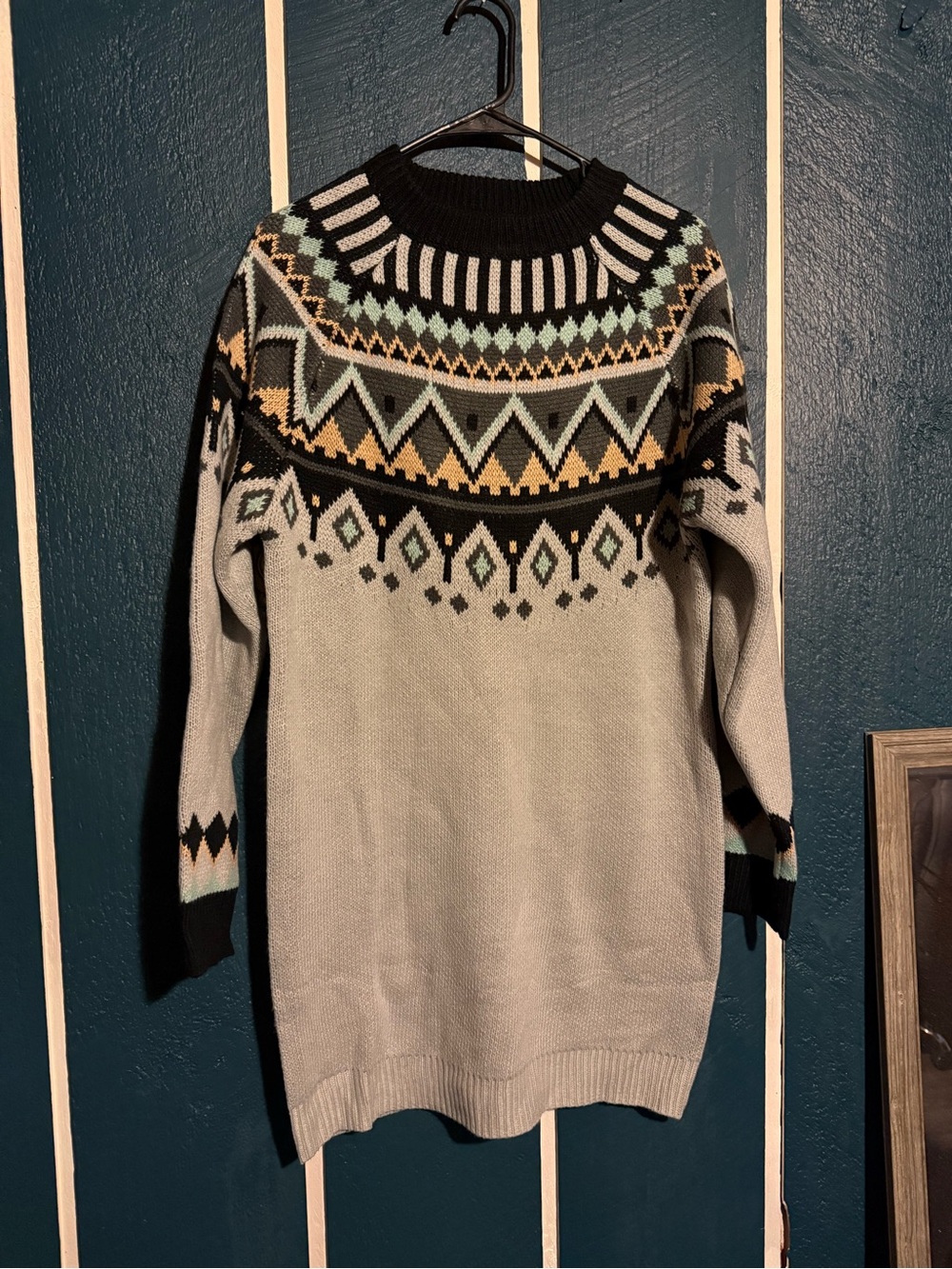 Light Gray Fair Isle Sweater Dress
